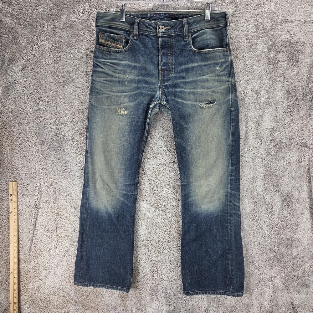 Diesel Jeans Mens 30x32 Blue Zatiny Regular Bootcut Distressed Altered Hem 0880N